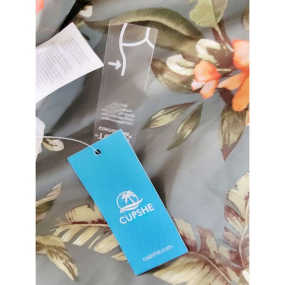 Cupshe M One Piece Swimsuit Size M Green Color W/ Tropical Floral Print NWT - Picture 7 of 8